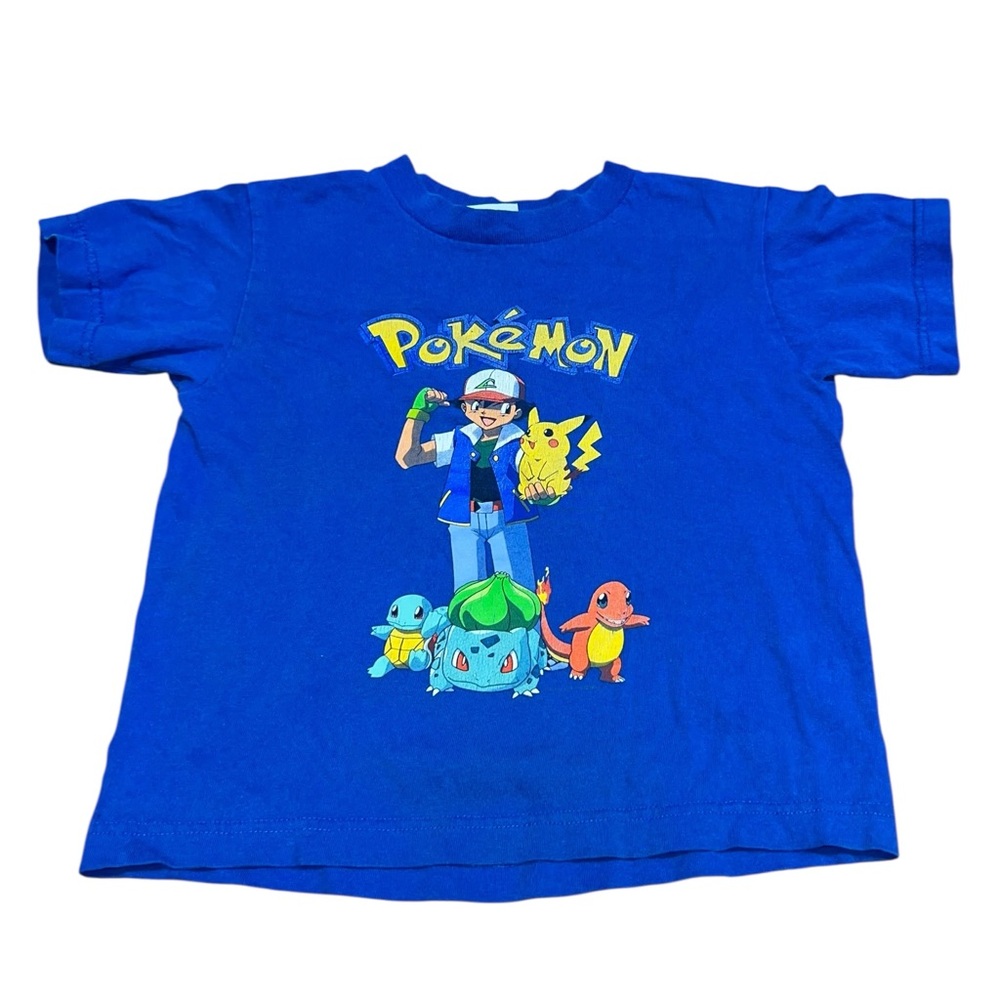 VTG 1999 Blue Pokemon Shirt Youth 5/6 Pikachu Charmander Bulbasaur Squitle